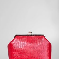 Mila Kisslock Clutch – Red Embossed Croc Genuine Leather