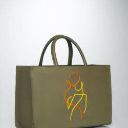 Ella Maxi Tote – Hand-embroidered Leather Tote (Olive)