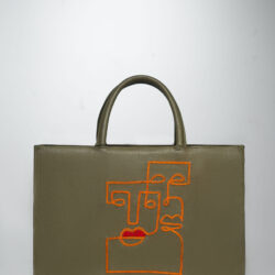 Ella Maxi Tote – Hand-embroidered Leather Tote (Khaki)