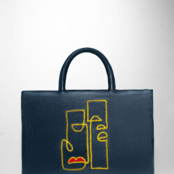 Ella Maxi Tote – Hand-embroidered Leather Tote (Deep Blue)