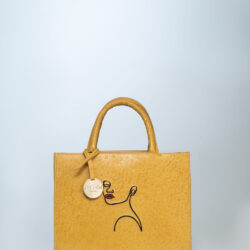 Ella Midi Tote - Embossed Ostrich Leather in Mustard