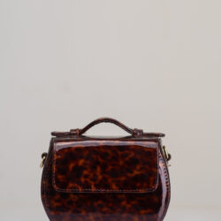 Amber Mini Box Bag by O’Eclat in brown patent leather