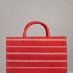 Ella Maxi Tote – Leather & Aso Oke Work Bag (Red and White)