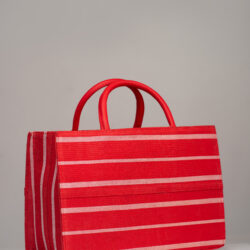 Ella Maxi Tote – Leather & Aso Oke Work Bag (Red and White)