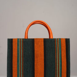 Ella Maxi Tote – Leather & Aso Oke Work Bag (Orange and Green)