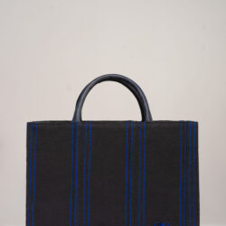 Ella Maxi Tote – Leather & Aso Oke Work Bag (Blue and Black)