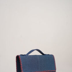 Maya Leather Clutch - Blue Striped Aso Oke